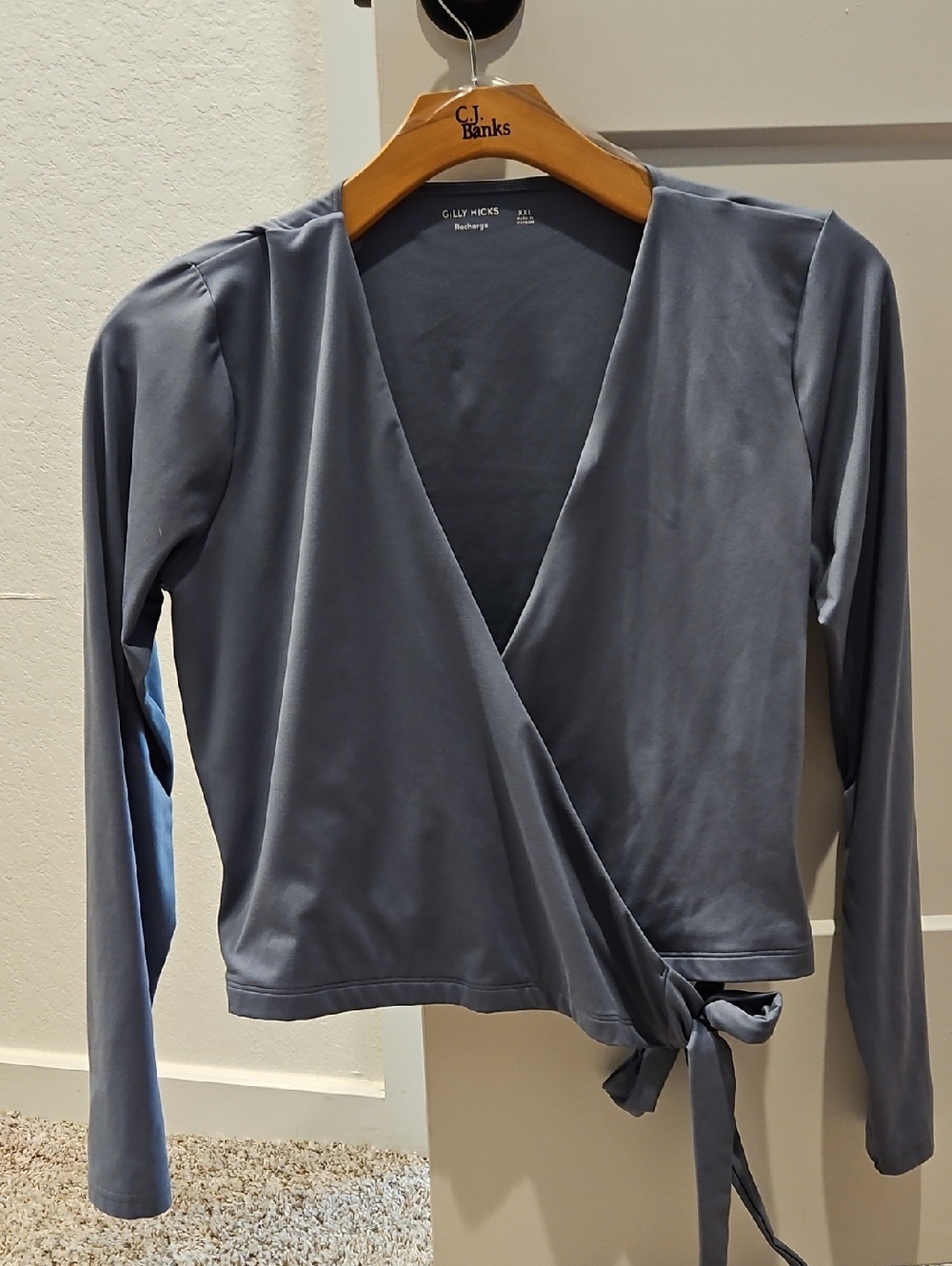Gilly Hicks Gray Wrap Blouse with Side Tie